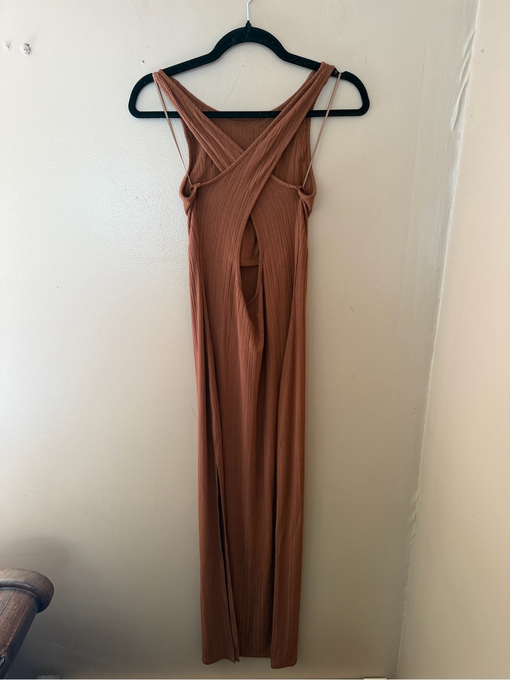 LSpace Francesca Dress Coffee brown knit midi strappy back Revolve M - Picture 13 of 13